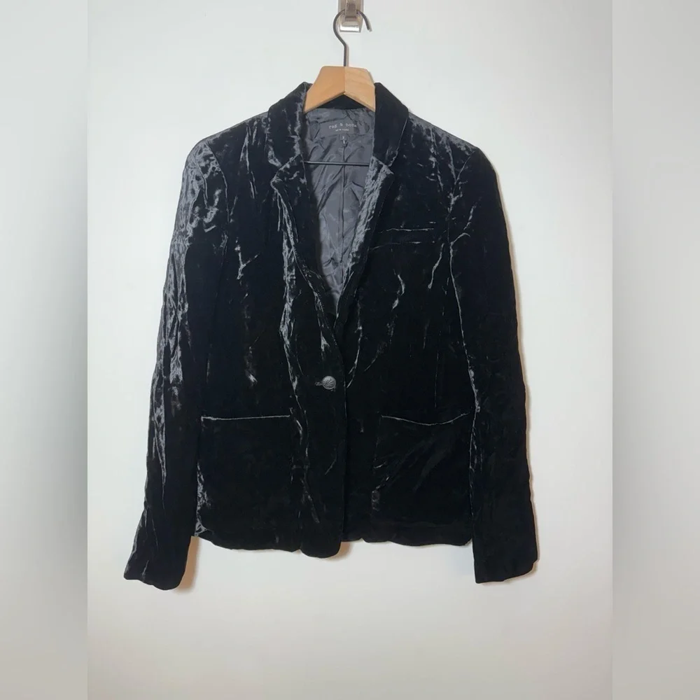 Rag & Bone Margot Velvet Blazer Size 2 Black Velvet Single Button Jacket! New
